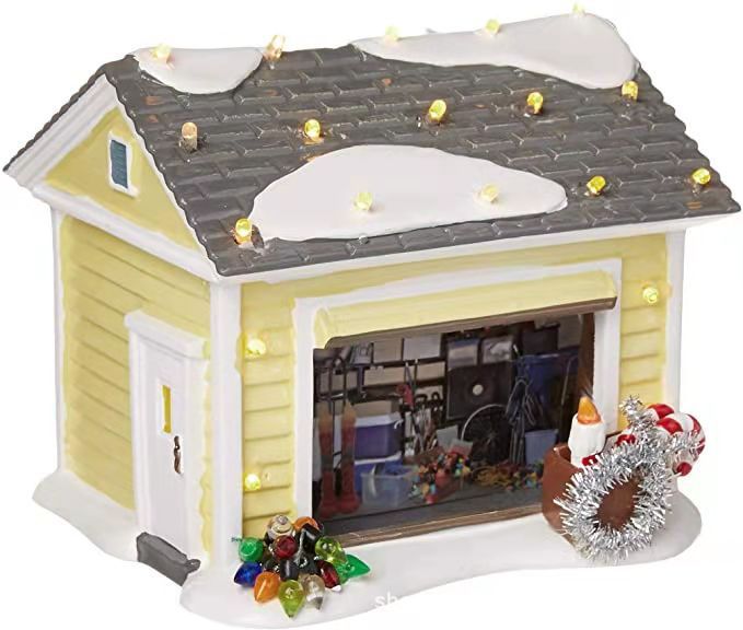 Christmas Decorations Resin Ornaments Brightly Lit Building