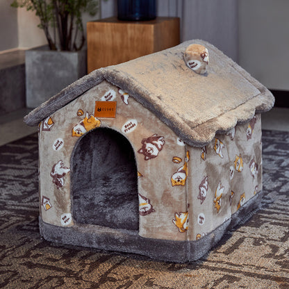 Maison pliable pour chien et chat, lit d'hiver pour chien, niche de sommeil, nid amovible, grotte chaude et fermée, canapé, fournitures pour animaux de compagnie