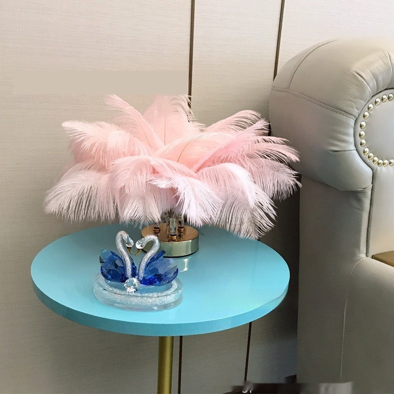 Lampe de Table en plumes véritables, mobilier doux au toucher, lampe décorative pour la maison