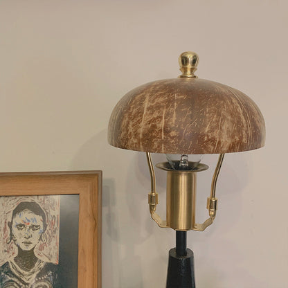 Vintage Coconut Shell Solid Wood Bedside Table Lamp