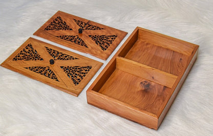 Joyero de madera de 15 x 10 pulgadas de alta calidad, espejo en el interior de la tapa, caja Thuya con llave de bloqueo, caja decorativa, caja de recuerdos, idea de regalo, regalo de Navidad