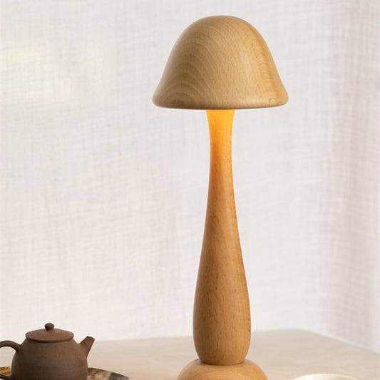 Lampe de table en bois massif champignon à gradation tactile