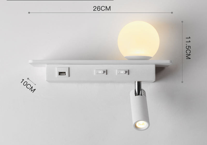 Lampe de chevet avec étagère pour port USB