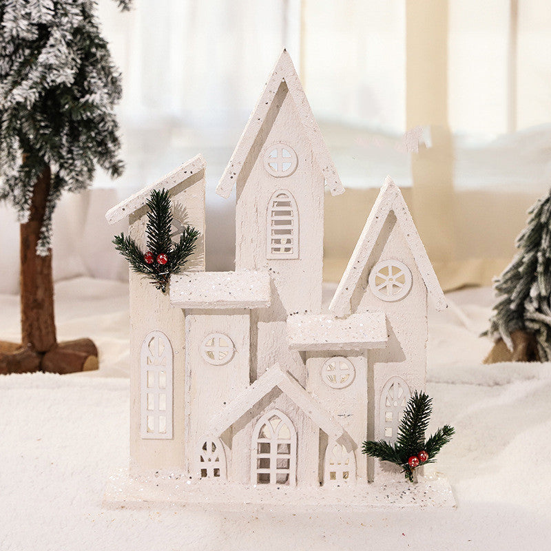 Christmas Decorations Wooden Luminous House Scene Layout