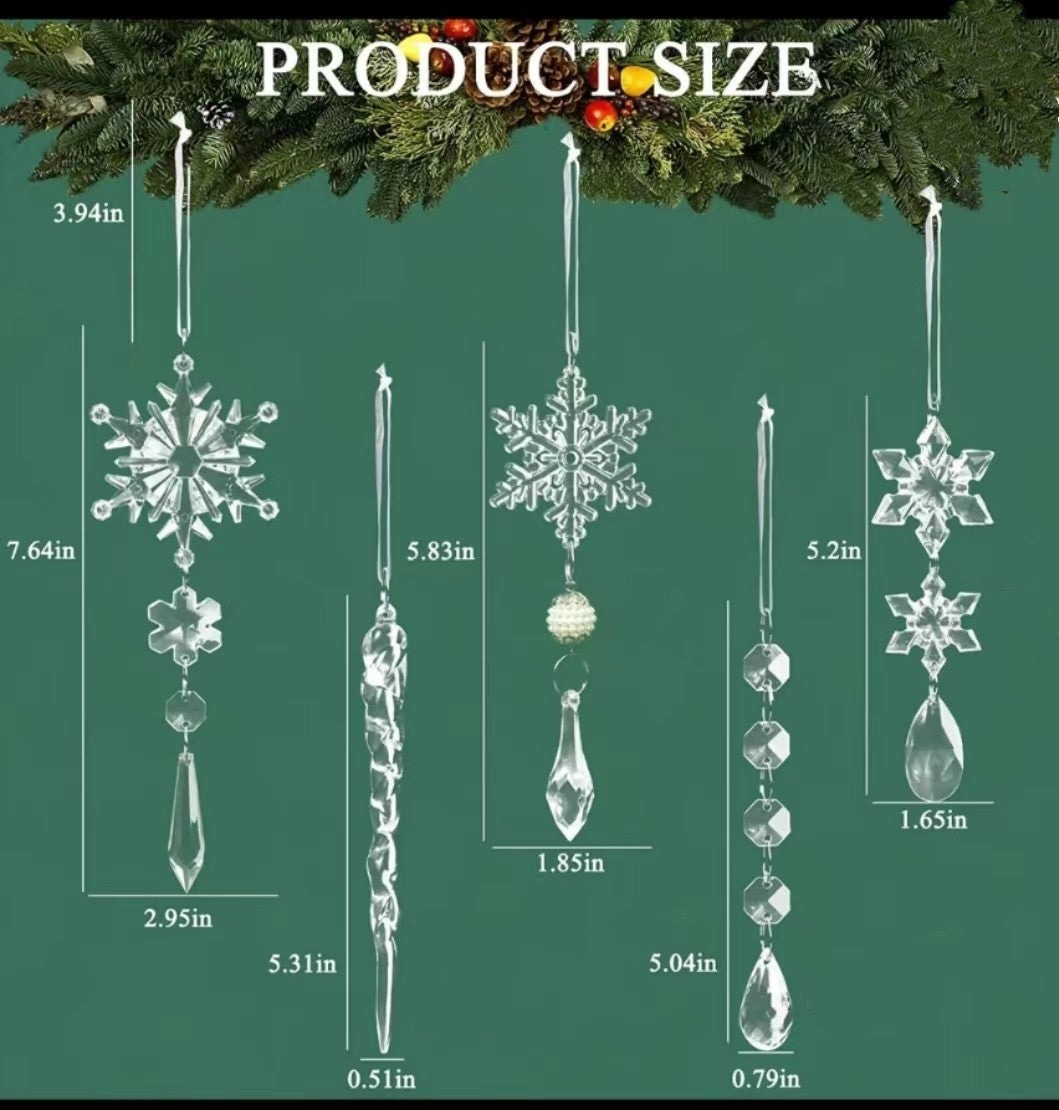 Lot de 10 pendentifs à suspendre pour sapin de Noël, bande de glace en acrylique, décoration de plafond de neige, ornements de Noël, nouvel an, décoration de maison