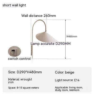 Lámpara de pared de cabecera de dormitorio minimalista nórdico, lámpara de estudio de pasillo giratoria inalámbrica con personalidad creativa de diseñador danés