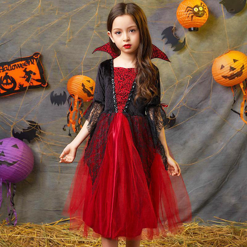 Robe de princesse vampire en gaze pour enfants pour Halloween