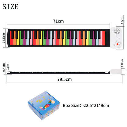 49 Key Rainbow Portable Hand Roll Piano Beginner Electronic Organ Toy Color Hand Roll Piano