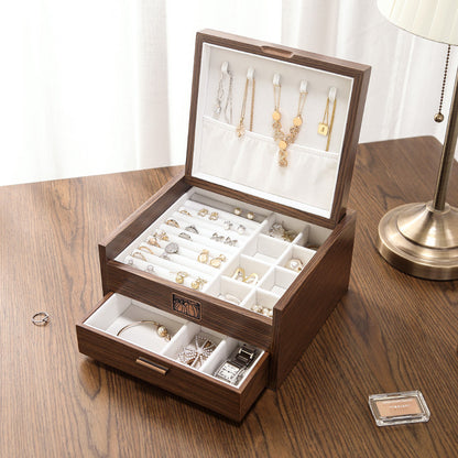 Walnut Wooden Double Drawer Jewelry Box