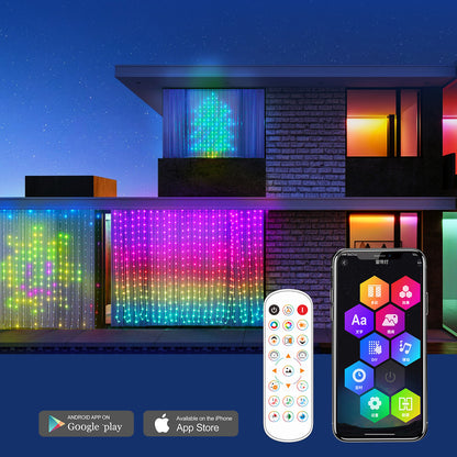 Guirlande lumineuse rideau LED intelligente RGB, contrôle par application Bluetooth, guirlande lumineuse féerique de noël, bricolage, affichage d'images, décor de fête de mariage