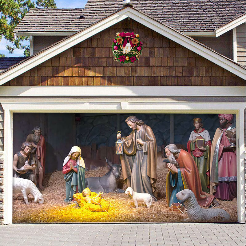 Tapiz de tela para puerta de garaje con fondo navideño