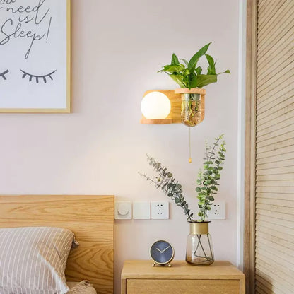 Lámpara de pared creativa de la cama del dormitorio de la decoración del pasillo de madera maciza de la planta verde