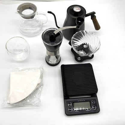 Manual Grinder Hand Wash Pot Double Layer Glass Cup Electronic Scale Coffee Suit