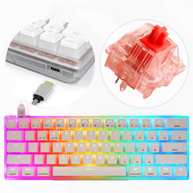 Clavier à axe mécanique filaire, coque transparente, lumières colorées