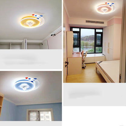 Ventilateur de plafond de restaurant nordique rond ultra-mince pour enfants modernes et simples