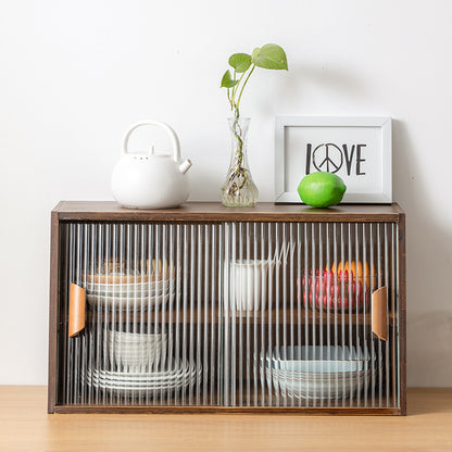 Mesa de cocina de vidrio pequeña de estilo japonés, gabinete de almacenamiento de madera maciza para el hogar