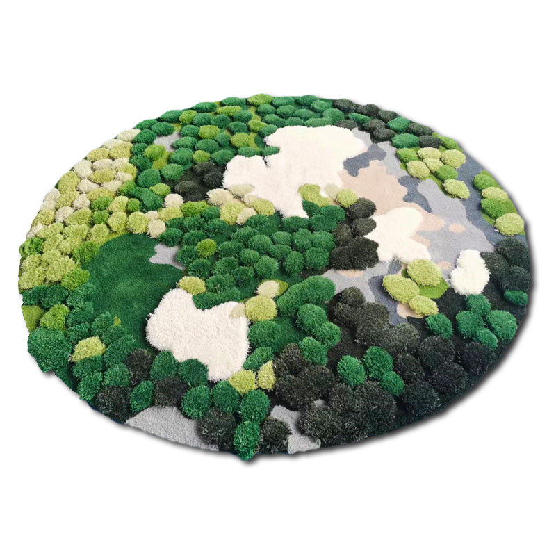 Tapis rond en laine de lit de chambre à coucher de salon de forêt de mousse