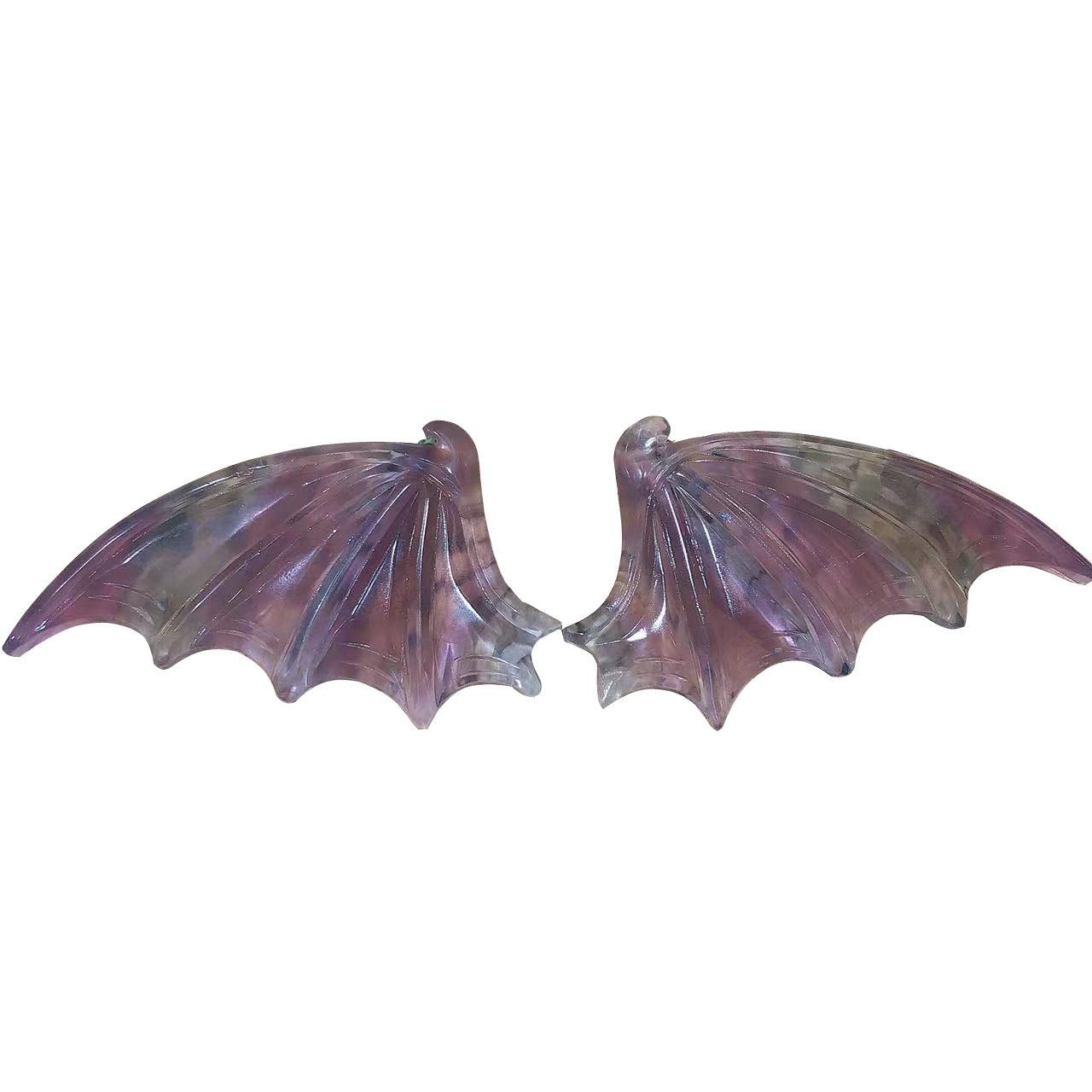 Aile de chauve-souris en fluorite naturelle, une paire d'ornements