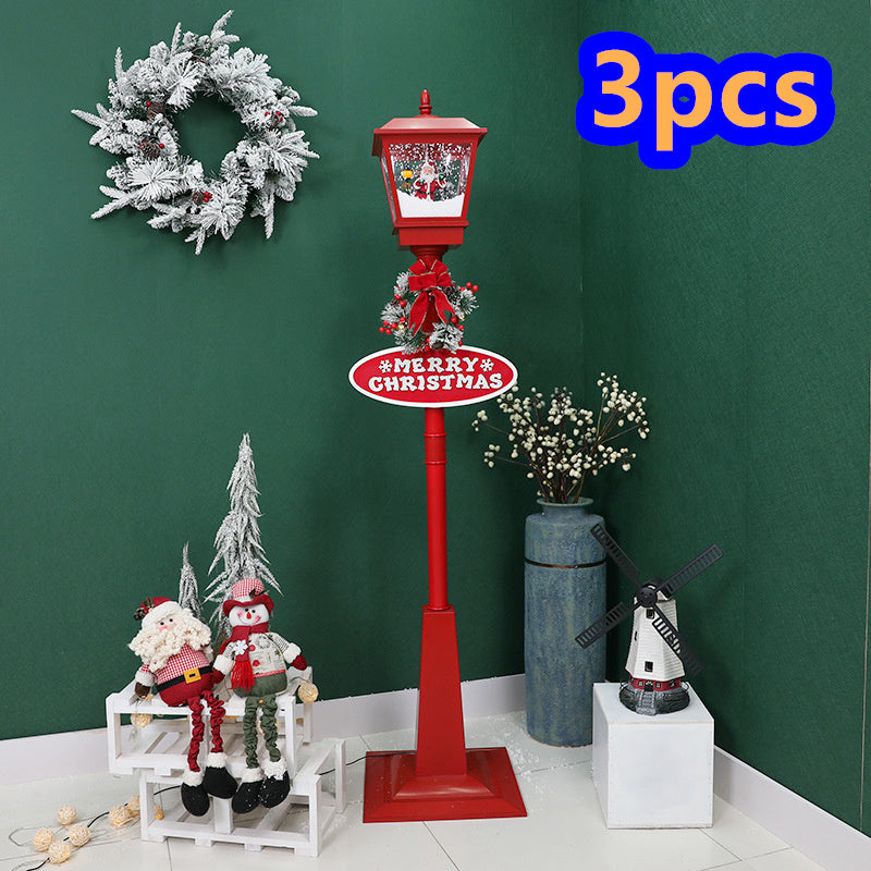 Santa Claus Snowman Christmas Tree Snowing Street Light