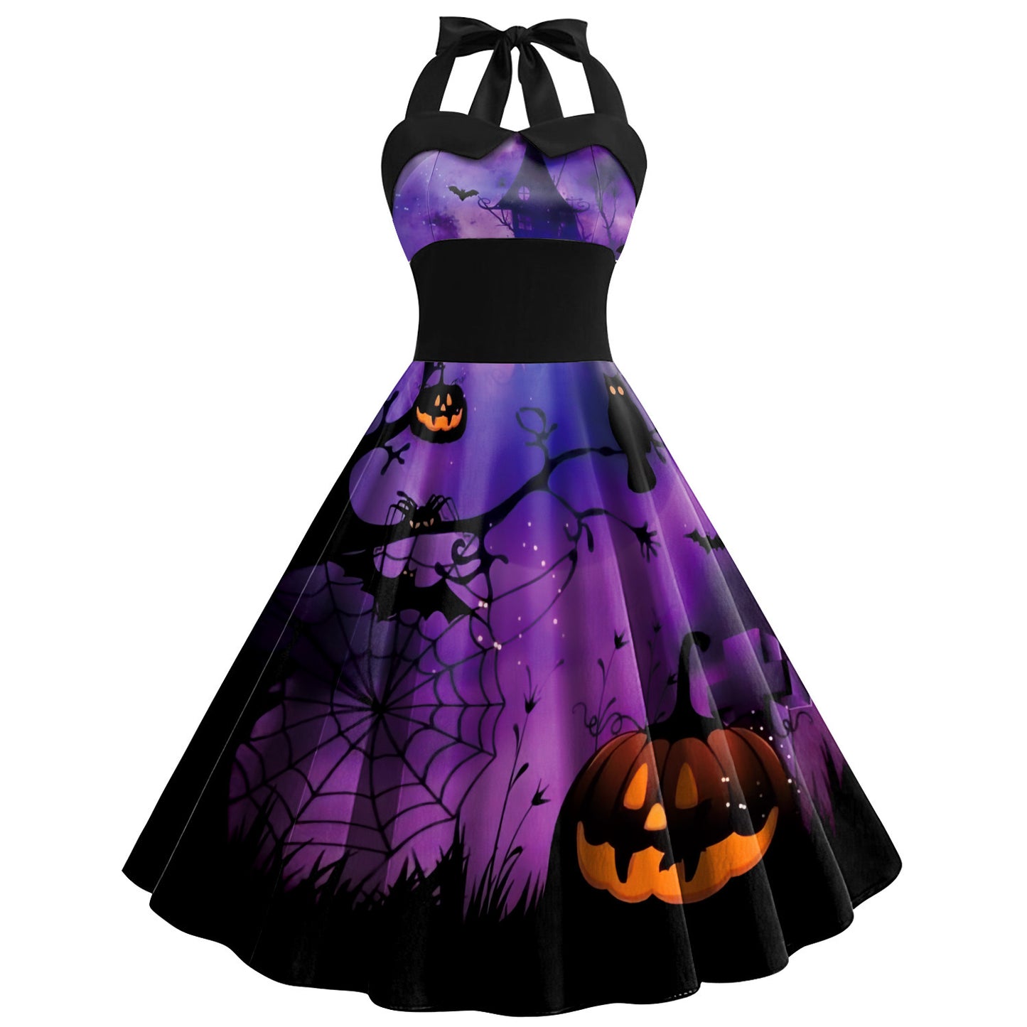 Robe d'Halloween Crâne Toile d'araignée Imprimé Vêtements Femme Jupe taille haute à bretelles