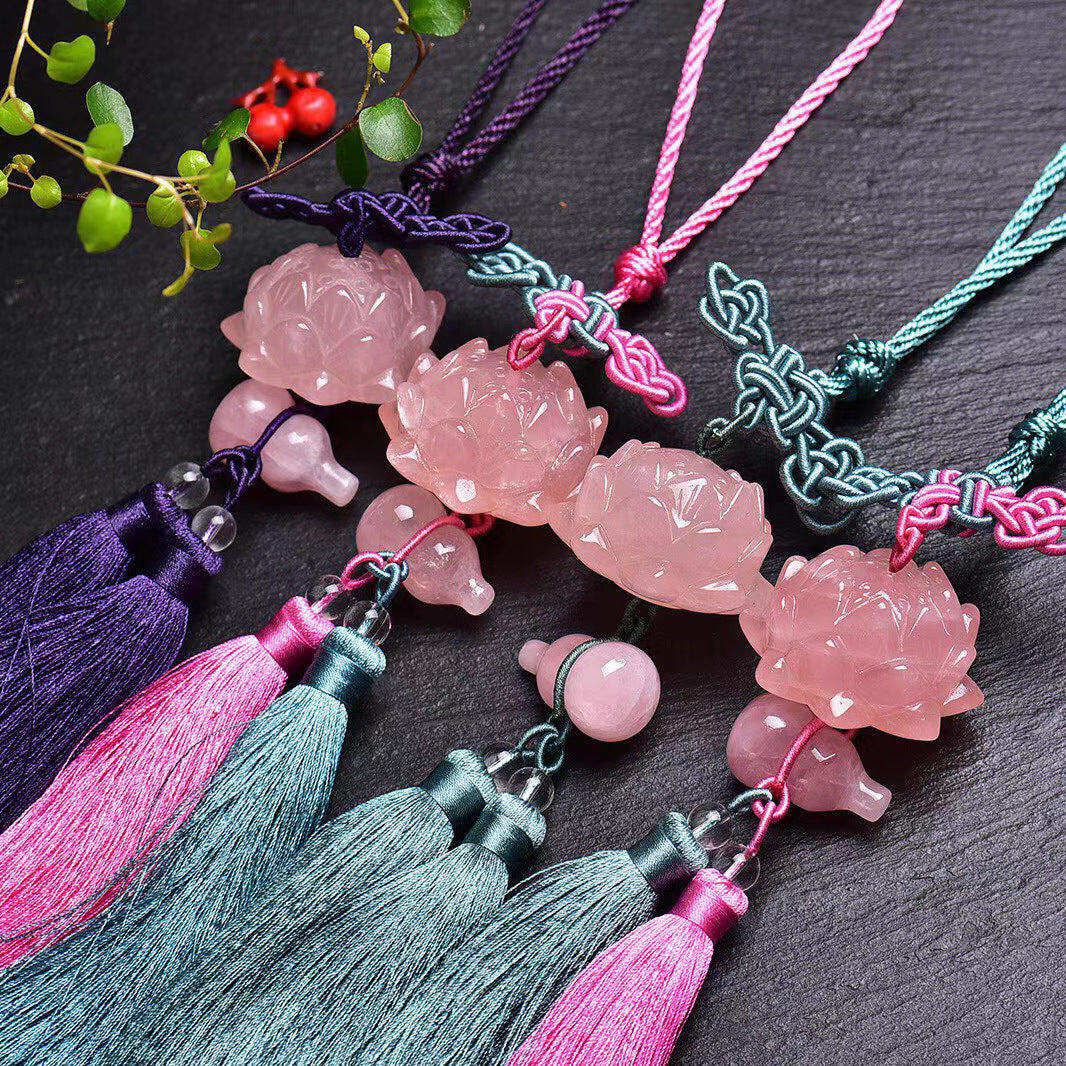 Handmade Tassel Carving Lotus Gourd Home Pendant