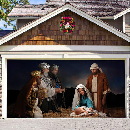 Tapiz de tela para puerta de garaje con fondo navideño