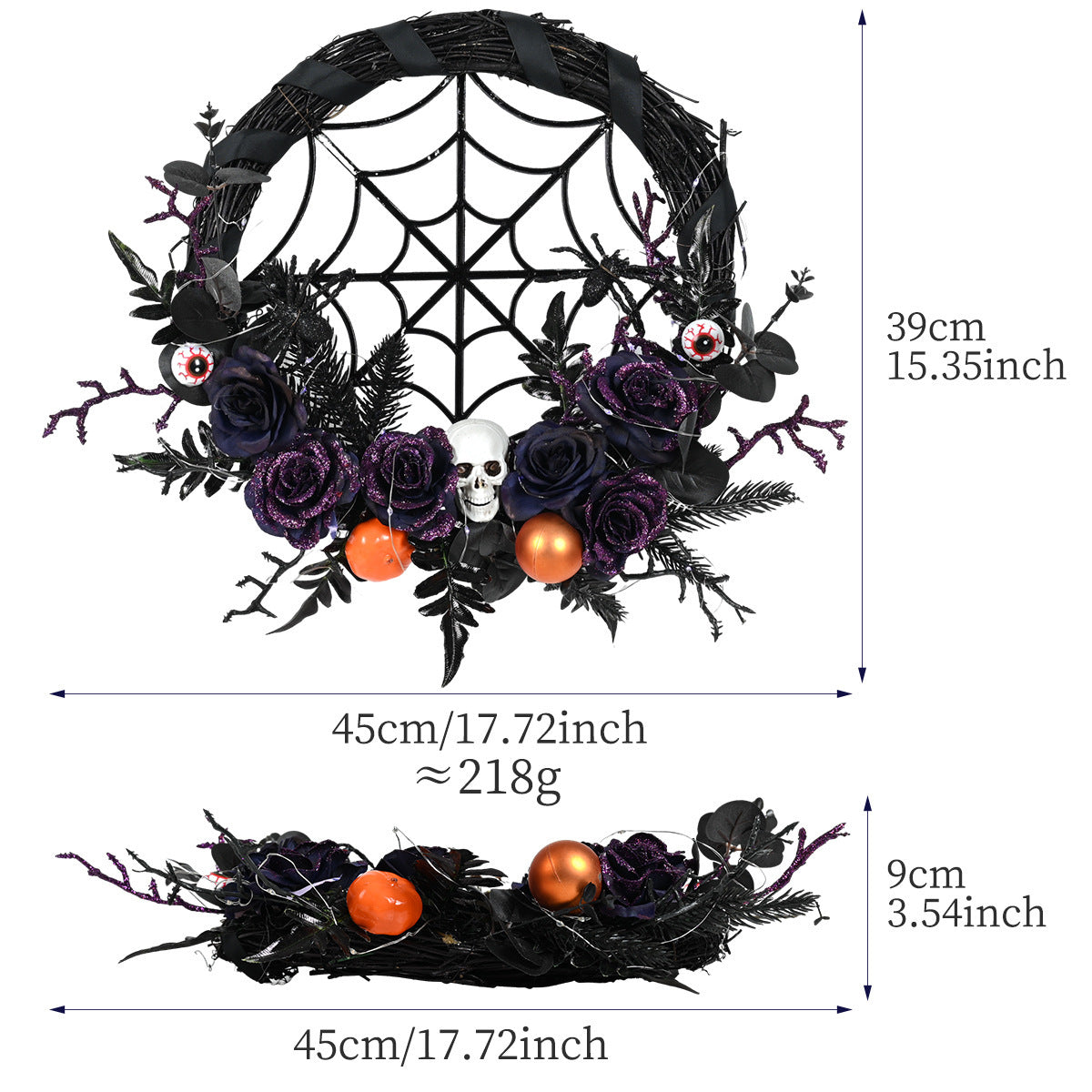 Décorations d'Halloween, anneau de vigne en forme de crâne d'araignée, fleur artificielle, accessoires de disposition de fête, pendentif