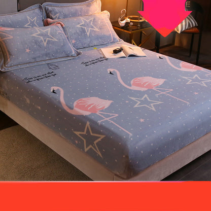 Flannel Bed Sheet One-piece Coral Fleece Plus Velvet Warm Non-slip Fixed Bed Cover