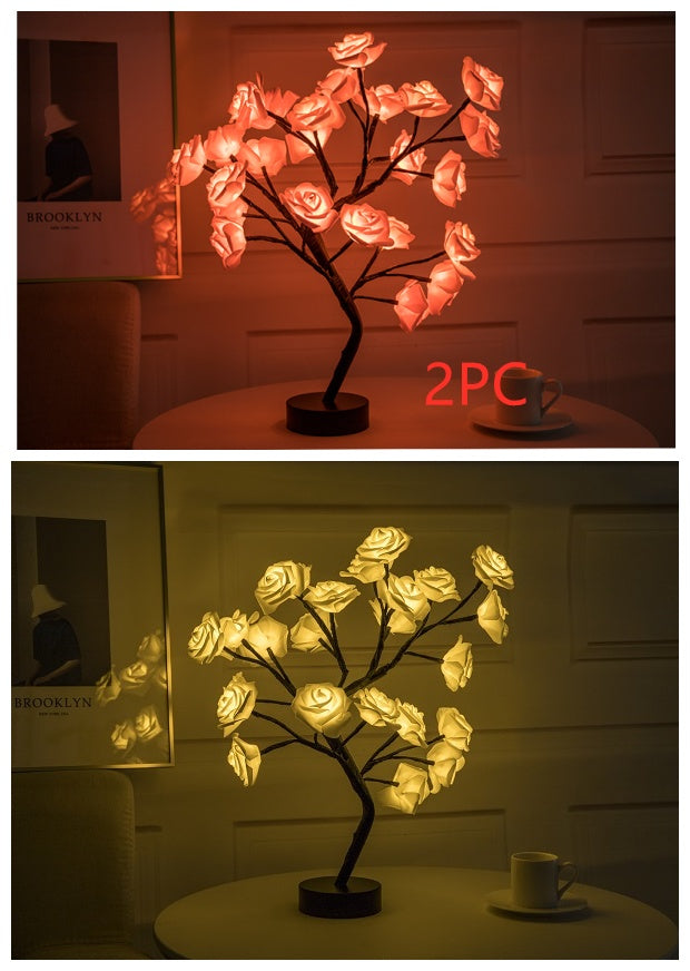 Lampe LED à piles USB en forme de fleur de Rose, luminaire décoratif d'intérieur, idéal pour une Table, un bonsaï, une chambre à coucher ou une chambre à coucher