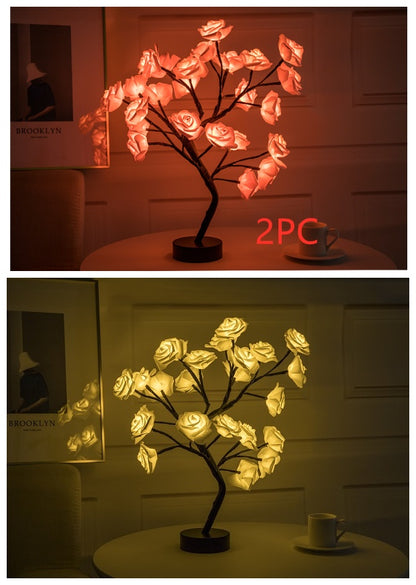 Lampe LED à piles USB en forme de fleur de Rose, luminaire décoratif d'intérieur, idéal pour une Table, un bonsaï, une chambre à coucher ou une chambre à coucher