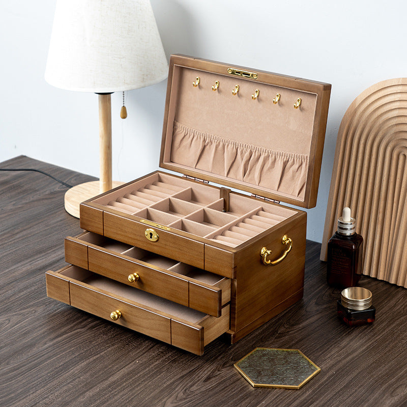 Solid Wood Jewelry Box Retro With Lock Wooden Storage Exquisite