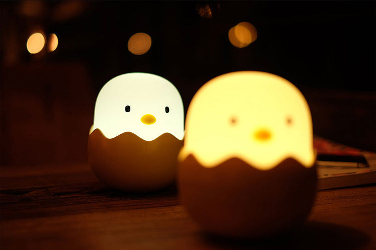 Luz nocturna blanca cálida para pollito, juguetes de dibujos animados, cáscara de huevo de gallina, Control recargable, lámpara de dormitorio, juguetes iluminados para niños