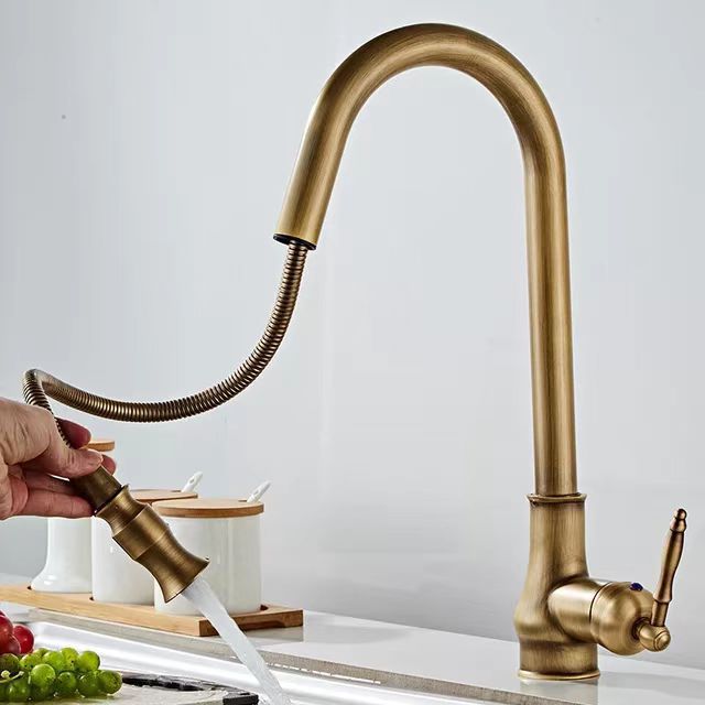 Copper Pull Antique Washing Basin Retractable Sink Kitchen Retro European Faucet