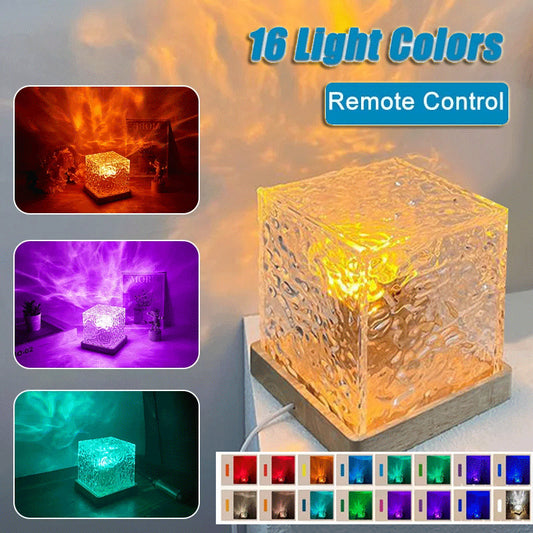 16 couleurs LED ondulation de l'eau veilleuse ambiante USB rotatif Projection cristal lampe de Table RGB réglable décoration de la maison