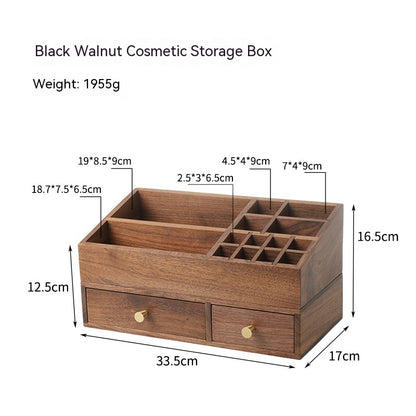 Solid Wood Cosmetics Storage Box Organizing Makeup Brush Drawer Rack