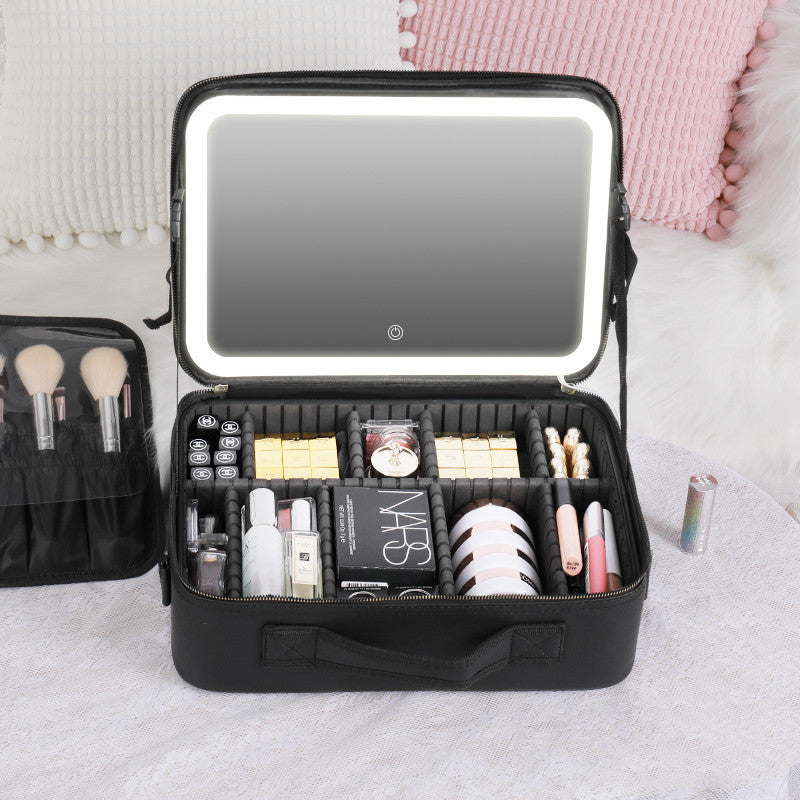 Trousse à cosmétiques LED intelligente avec miroir, sac à cosmétiques de grande capacité, sac de rangement Portable à la mode, sacs de maquillage de voyage