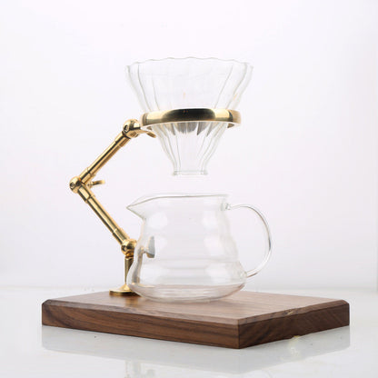 Pure Copper Coffee Pour-over Mount Wooden Base Adjustable Height