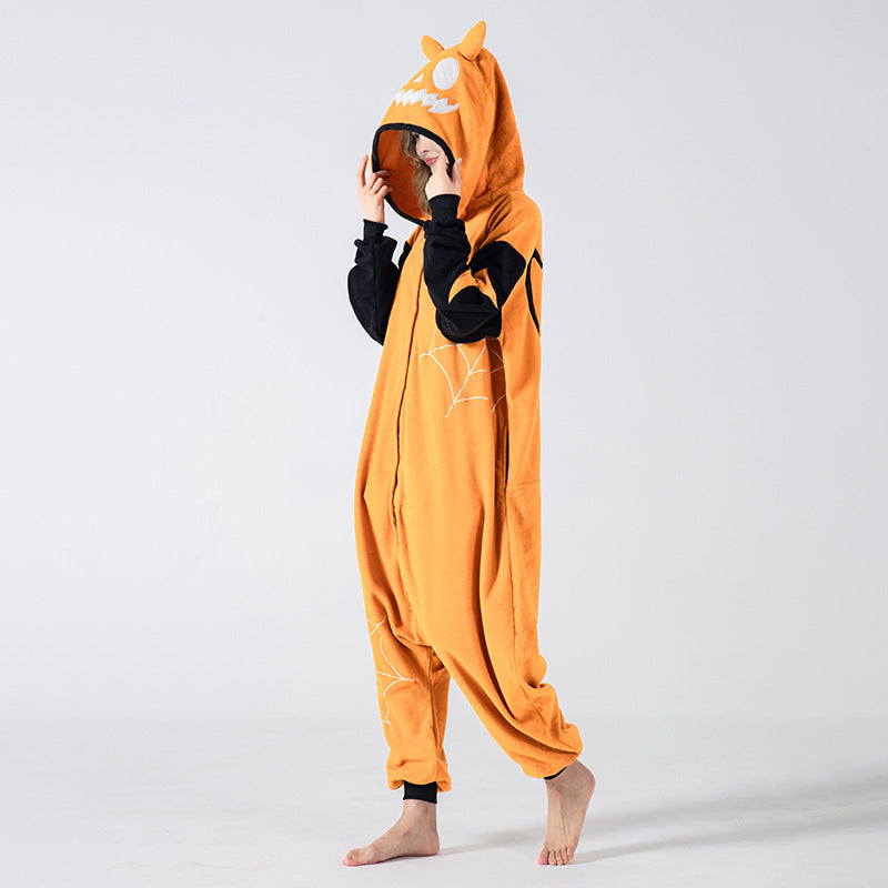 Venta al por mayor de pijamas de una pieza del hijo del diablo para Halloween, disfraz de festival de cosplay con capucha, lindo para el hogar