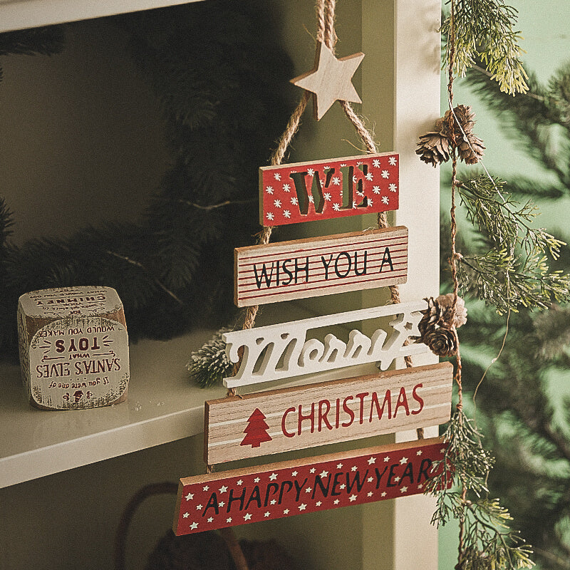 Décorations murales en bois avec inscription en anglais pour Noël