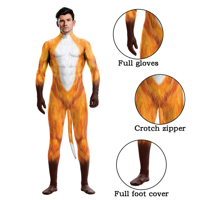 Body de Halloween Zentai con cola de animal Husky