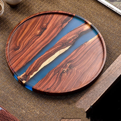 Small Leaf Red Sandalwood Tea Tray High-grade Epoxy Resin Retro Table