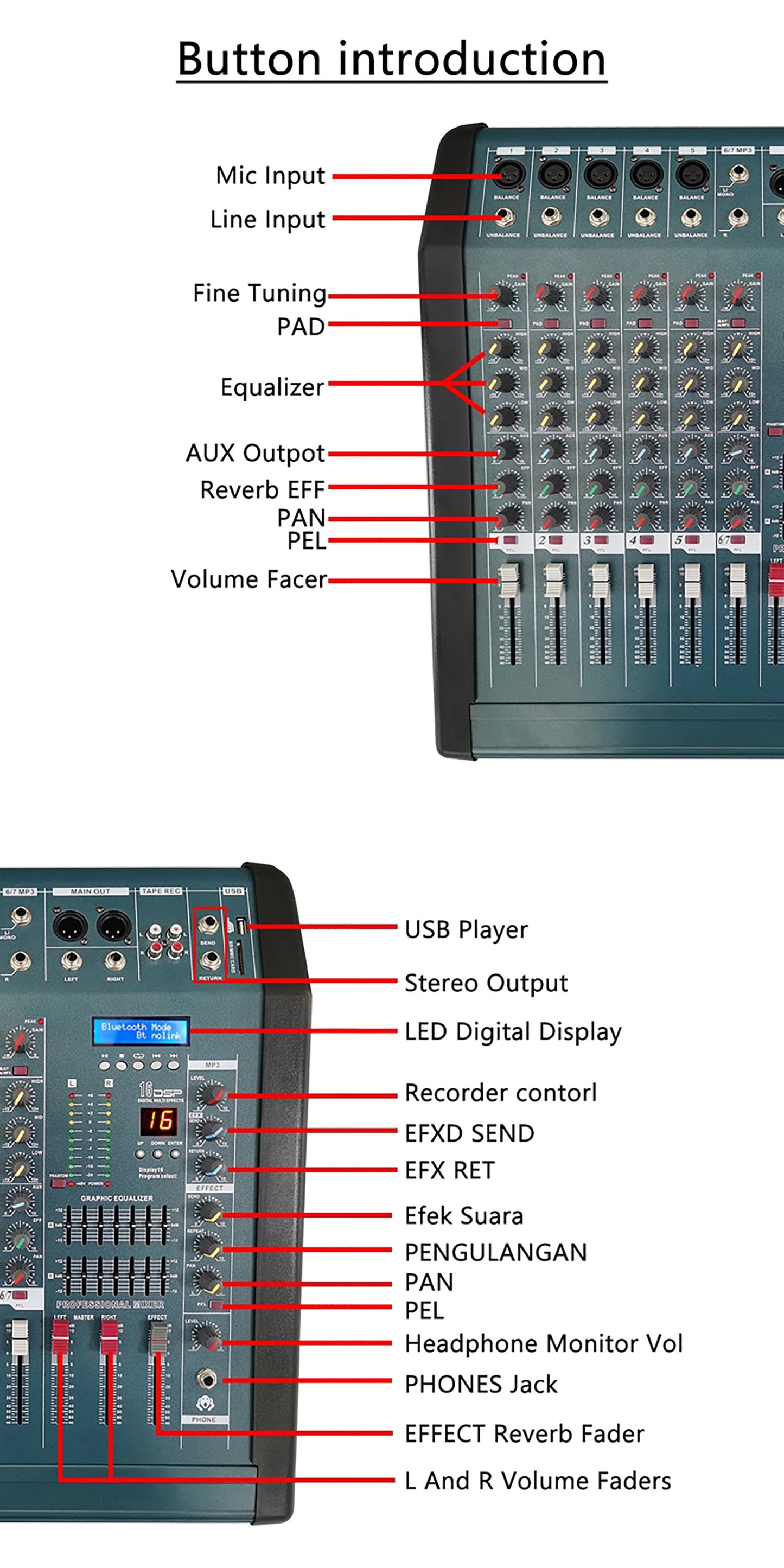 Channel High Power Sound Console Of Power Amplifier Bluetooth Equalizer Mixer With 16DSP