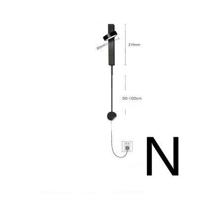 Lámpara de pared del dormitorio nórdico, pasillo de cabecera con interruptor, enchufe, cableado gratuito ajustable