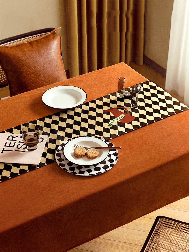 Table à manger en damier de luxe, rétro, léger, drapeau, meuble TV, Table basse