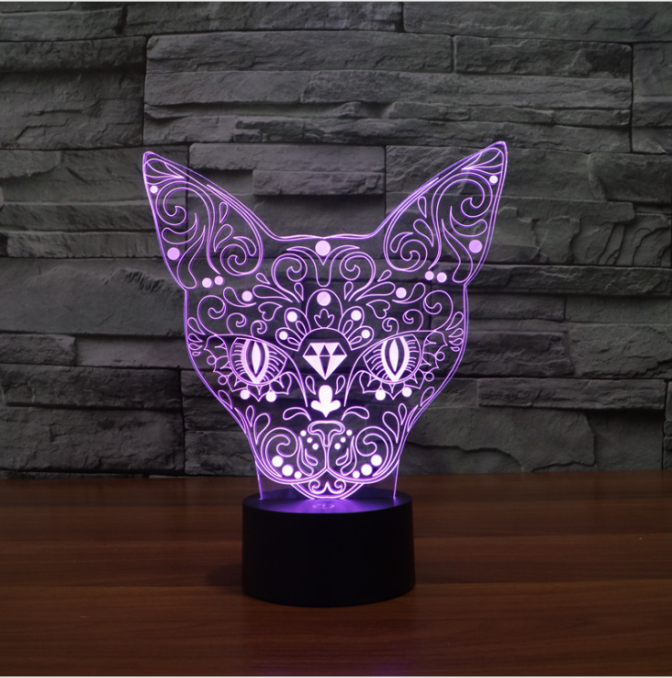 Veilleuse LED d'intérieur à changement de couleur 3D en forme de chat