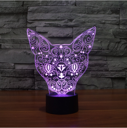 Veilleuse LED d'intérieur à changement de couleur 3D en forme de chat