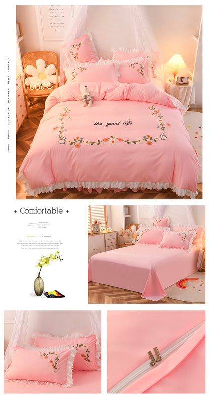 Three-piece Set On Single Bed With Wind Ruffled Duvet Cover