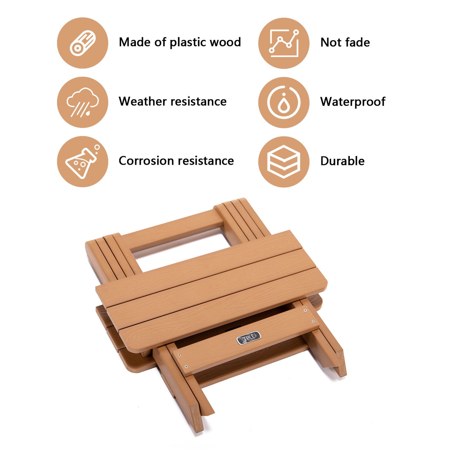 TALE Mesa auxiliar plegable portátil Adirondack, mesa cuadrada de madera de plástico resistente a todo clima y resistente a la decoloración, perfecta para jardín al aire libre, playa, camping, picnics, Ban Amazon