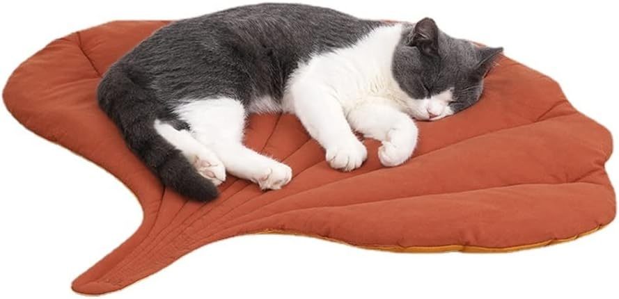 Matelas pour chat en forme de feuille Nid pour chat et chien Double face disponible Tapis de sol Housse de protection Coussin chaud et confortable Lit pour chat de dessin animé Accessoires chauds d'intérieur 