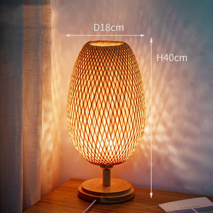 Bamboo Woven Table Lamp Japanese Style Zen Bedroom Living Room